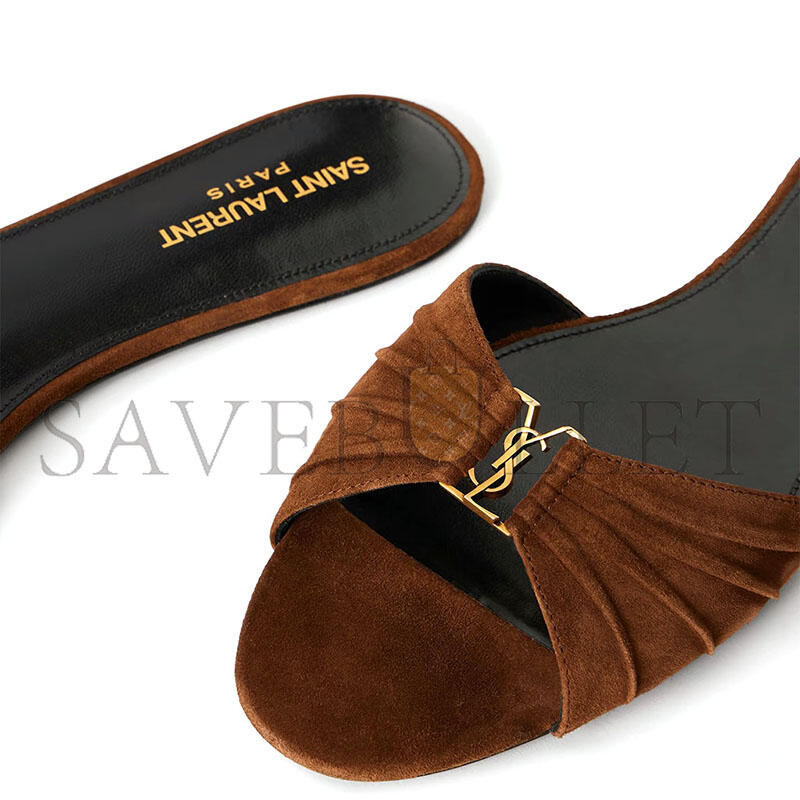 YSL CASSANDRE SUEDE SLIDES 